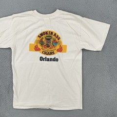 Vintage Gildan L Ivory White T Shirt Smokin Ass Cigars Orlando Fine Leaf Tobacco