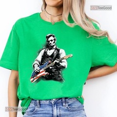 Abe Lincoln Playing Guitar T-Shirt, Funny President Musician Graphic Tee Shirt