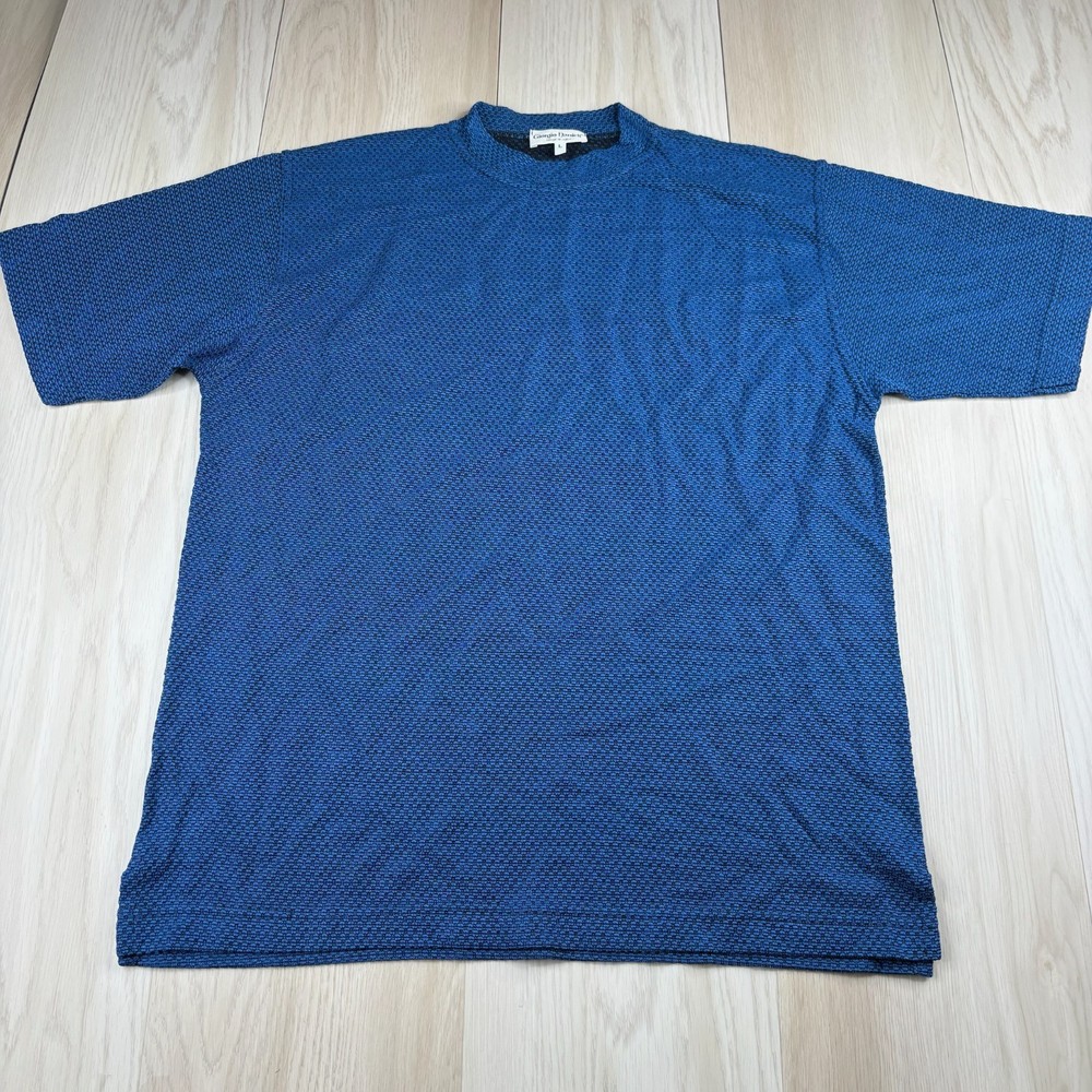 Giorgio Danieli Men’s Blue Striped Mock Neck Textured Weave T Shirt Large