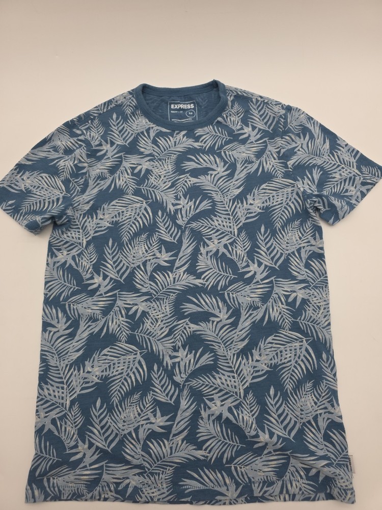 Express T-Shirt Men Small Blue AOP Floral Tee.#41144
