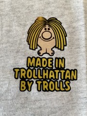 Mens Heavy Cotton TShirt SAAB ‘Made in Trollhättan…’ & Embroidered Sleeve Grey
