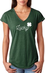 St Patricks Day Lucky Ladies Tri Blend V-neck Shirt