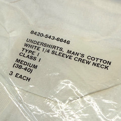 Vintage Military Undershirts 1/4 Sleeve White Cotton Medium DSA-100-2089 3 Pack