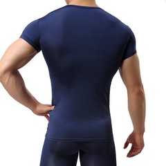 Men’s Smooth T-Shirt Sheer Gym V-Neck Tops Slim Fitness Soft Tight Short Tee Hot