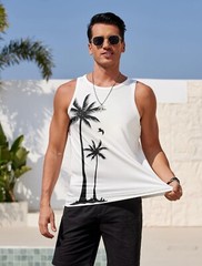 Mens Graphic Tank Tops Sleeveless T Shirt Hawaiian Palm Tree Vacation Tank
