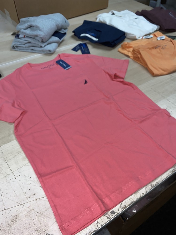 Nautica Mens Solid Crewneck T-Shirt Teaberry Short Sleeve Size XL