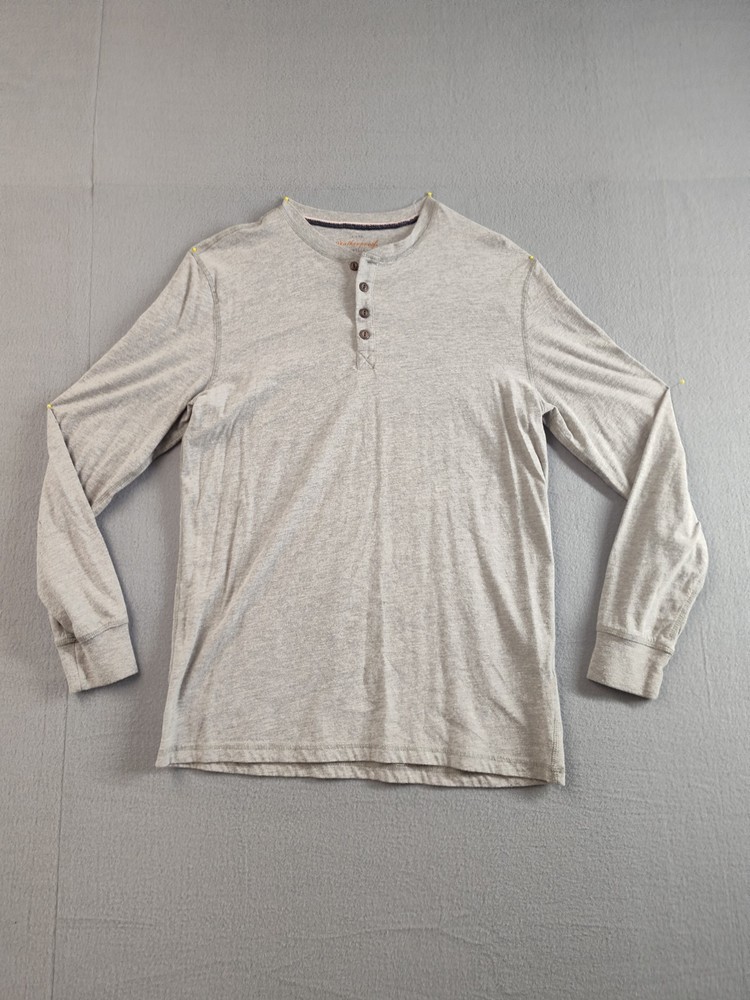 Weatherproof Men Shirt M Gray Henley Neck Long Sleeve Flat Front Pullover Tee