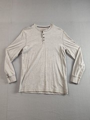 Weatherproof Men Shirt M Gray Henley Neck Long Sleeve Flat Front Pullover Tee