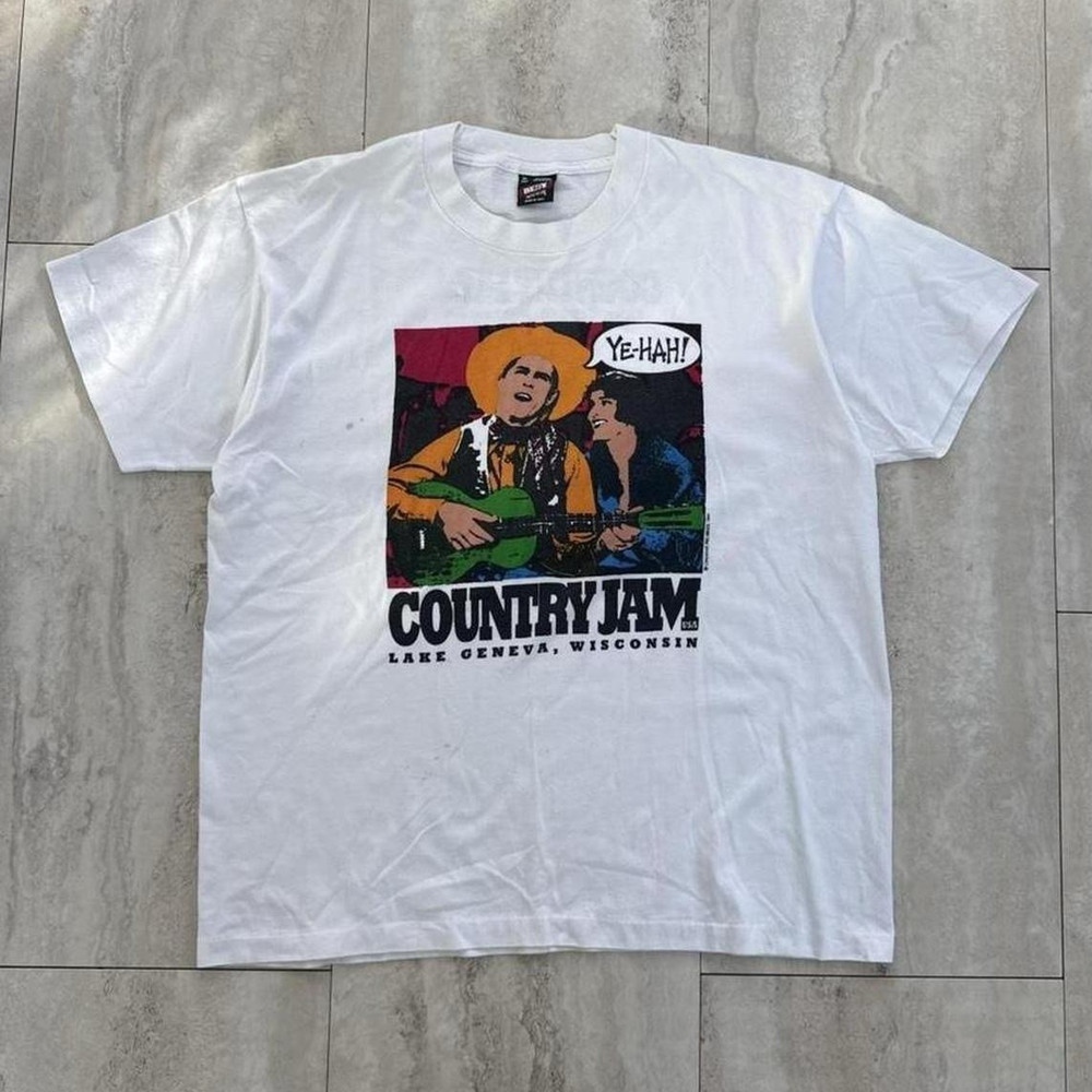 Fruit of the Loom Vintage 1994 Country Jam Lake Geneva WI White Graphic Tee XL