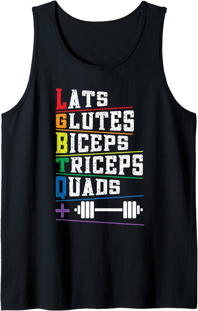 LGBTQ Lats Glutes Biceps Triceps Quads Weightlifting Rainbow Tank Top