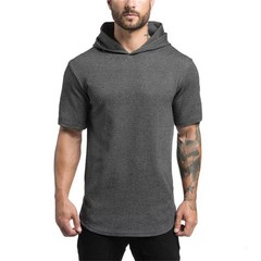 New Gym Fitness Bodybuilding Sport Hoodie Mens Slim Fit Solid Color Hooded T-Shi