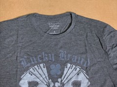 Lucky Brand (Sz M) Men’s Gray Graphic T-Shirt Too Tough To Die Poker Cards Skull