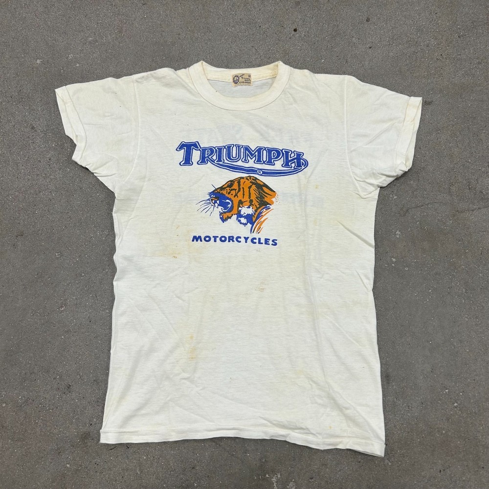 Vintage 50s RARE Triumph Motorcycles T Shirt Mens M White Graphic Short Sleeve