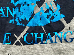 NWT Armani Exchange Heather Gray Blue Foil Graphic V Neck Logo Tee T Shirt Sz L