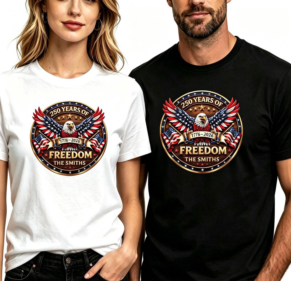 Personalized USA 250th Anniversary T-shirt, Custom Name Cotton T-shirt