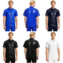 US YiZYiF Men Plastic Work T-shirt Leak Proof Lightweight Turn Down Collar Shirt