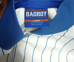 Vintage Bad Boy Brand Baseball Jersey L 1993 Pinstripe Snap Button Shirt Hip Hop