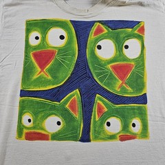Vintage Naturals By Penmans Shirt Mens XL White Colorful Cat Graphic Art 90s