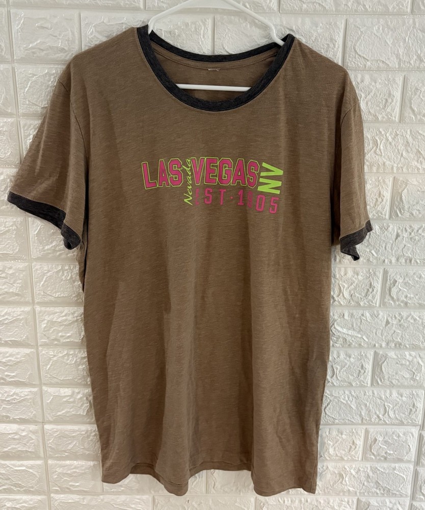 Las Vegas Nevada Mens Shirt Size Large Brown Short Sleeve Est 1905
