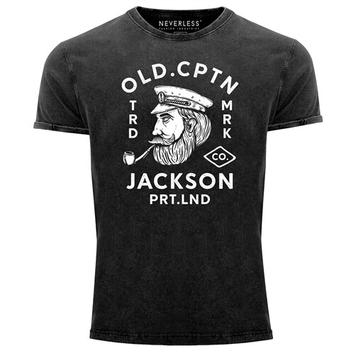 Herren Vintage Shirt Kapitän Motiv Aufdruck Old Cptn Jackson Retro Printshirt