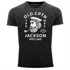Herren Vintage Shirt Kapitän Motiv Aufdruck Old Cptn Jackson Retro Printshirt