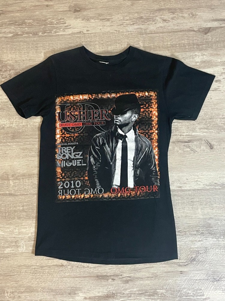 Usher OMG 2010 Tour Concert T-Shirt Mens Small Black Double-Sided Graphic Print