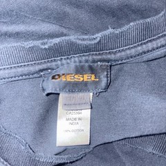 Diesel Men’s V-Neck Tos Reverse Slub Knit Distressed Casual SS Tee Navy Blue XL