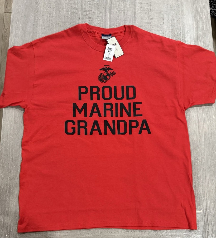 “PROUD MARINE GRANDPA” USMC United States Marines Red T-Shirt – New – Size SMALL