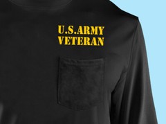 Long Sleeve Pocket T-Shirt, Military, U.S.ARMY Vetreran, Proud, 100%Cotton Black