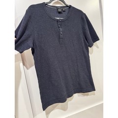 Hugo Boss Slim Fit Henley Shirt Mens Large Navy Blue Cotton Short Sleeve Knit