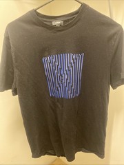 Express Men’s Black Crew Neck T-Shirt With Blue Geometric Abstract Graphic