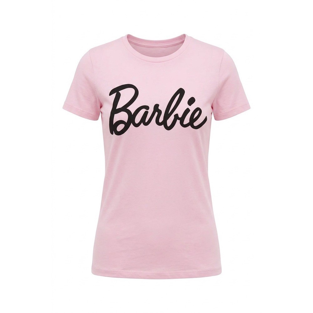 Barbie Mens Pink Graphic T-Shirt Script Logo Cotton Crew Neck MWBA03HMSC S NEW