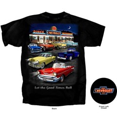 Joe Blow T’s Chevy Diner Good Times Roll Men’s Black T-Shirt Tri-Five Corvette