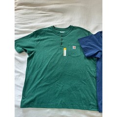Lot of 2 NEW Carhartt Henley T-Shirt Green Blue Loose Fit Pocket Workwear 2XL