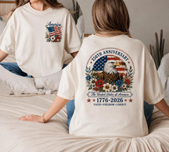 Comfort Colors Floral American Flag Shirt 250th Anniversary Front Back Print Tee