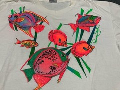 Vintage 80’s 90’s Panama Jack T-Shirt Adult Large White Neon Tropical Fish