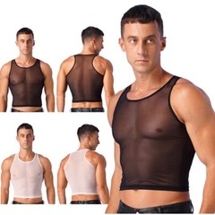 Men’s Tank Top Sleeveless Crop Tops Mesh Blouse U Neck Vests Club T-shirts Sexy