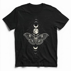 Moth Moon Phases Starfield T-Shirt Celestial Lunar Witchy Mystic Night Sky Tee