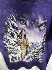 The Mountain Shirt Mens XXL Purple Wolf Native American Graphic Tie Dye Tee Vtg