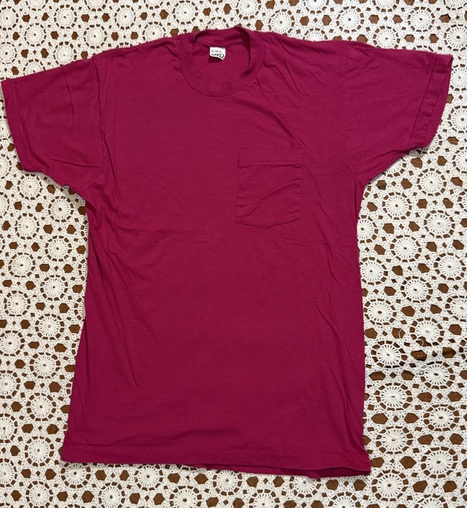 VTG 80s 90s USA Single Stitch XLarge BVD Blank Pink Pocket T-Shirt