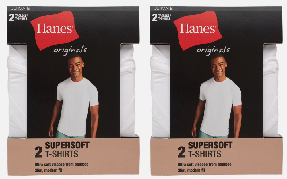 Hanes Originals Ultimate Men’s SuperSoft Crewneck Undershirt, White, 4-Pack L