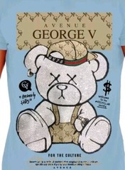 Avenue George V Paris Men’s Short Sleeves T-shirt Sky Blue Rhinestone Teddy bear