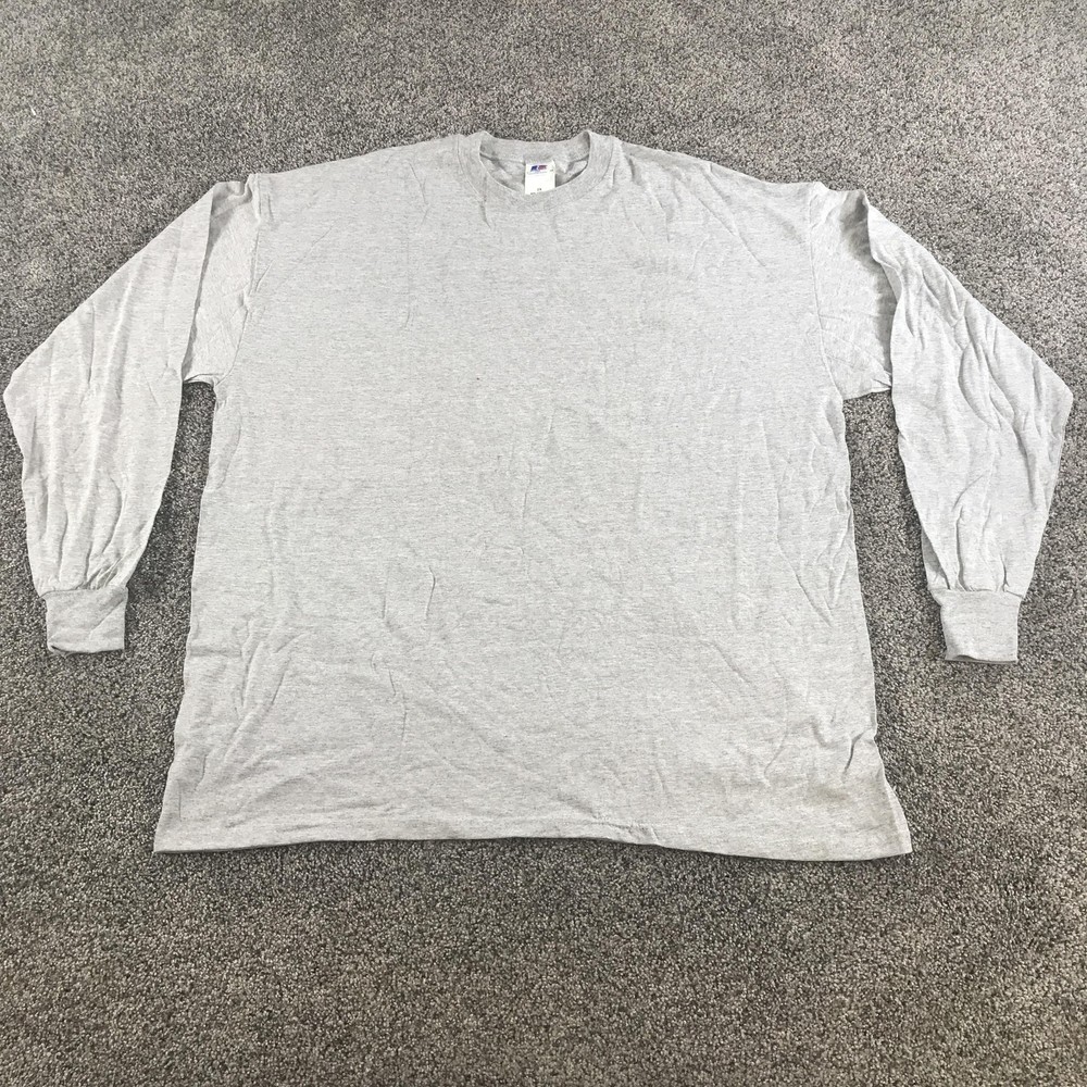 Vintage Russell Athletic Shirt Mens 2XL Heather Gray Long Sleeve Logo Crew Neck