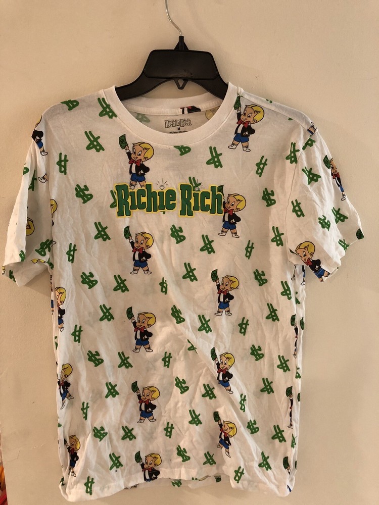 Richie Rich Money Logo Graphic T-Shirt Size M Dollar Sign Green Cartoon EUC