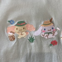 Sanrio Cinnamoroll TShirt Camping Embroidered Green Camp Fire Medium Hello Kitty
