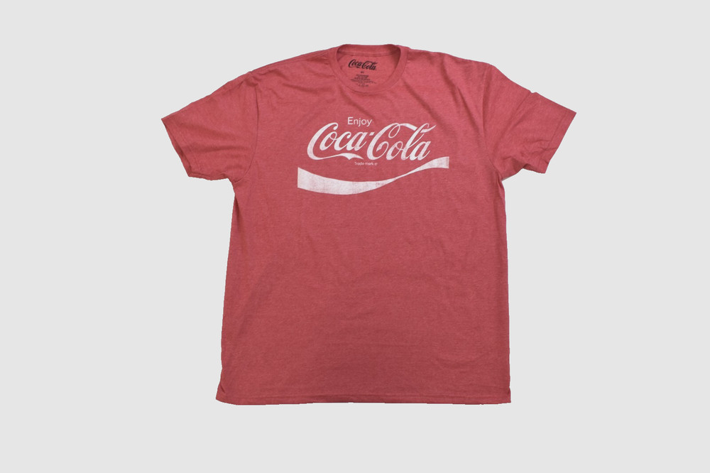 Coca Cola Mens Enjoy Coke Distressed Print Red Heather Shirt New 2XL
