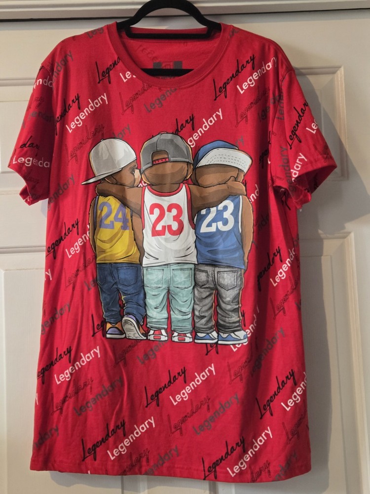 Michael Jordan Kobe Bryant LeBron James Legendary All Over Print, Red, RARE, LG