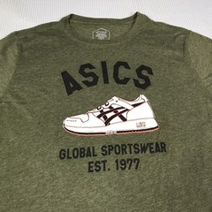 Asics Mens L T-Shirt “global Sportswear” Graphic Print EST. 1977 Green