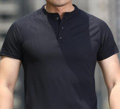 Outdoor Men’s Henry Collar Short Sleeve Shirts Waffle Quick dry Casual T-Shirts