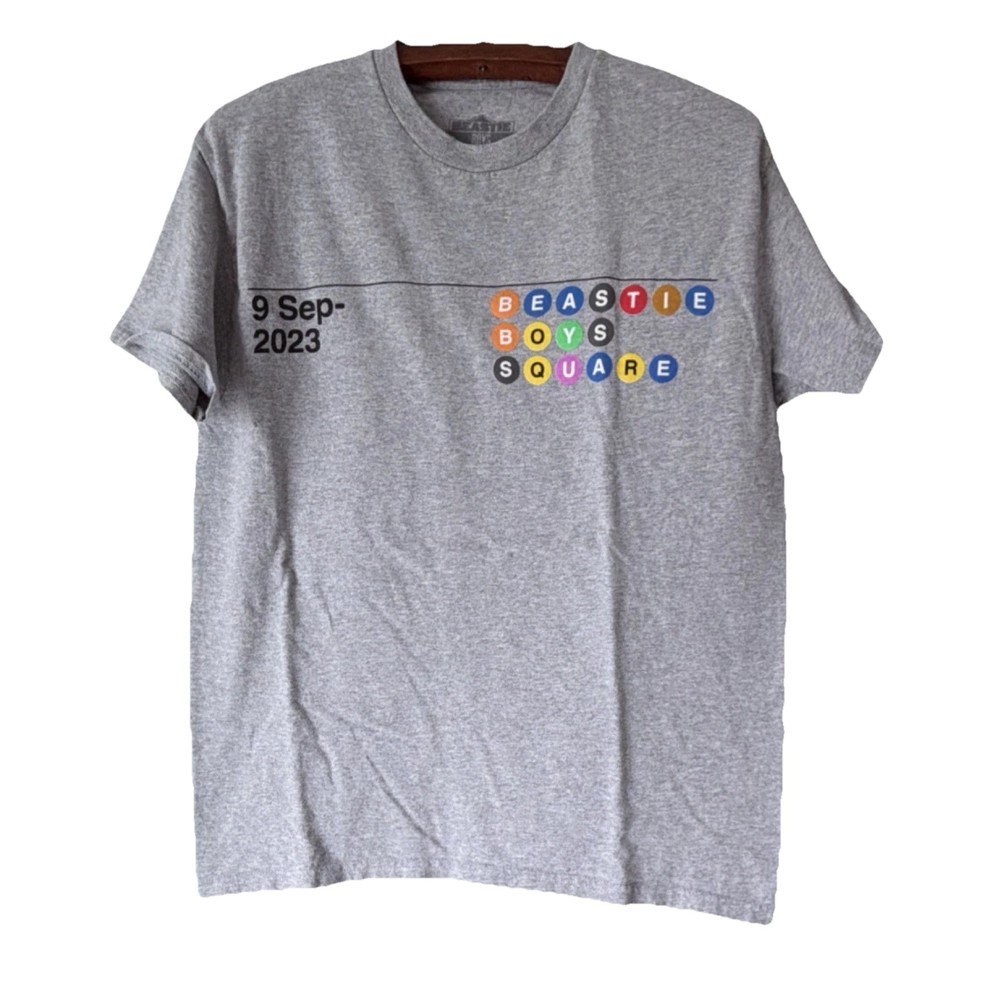 Beastie Boys Square Graphic Print Cotton T-Shirt Gray Crew Neck Short Sleeve M